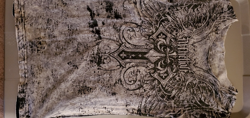 AFFLICTION reversible short sleece cut out shirt.